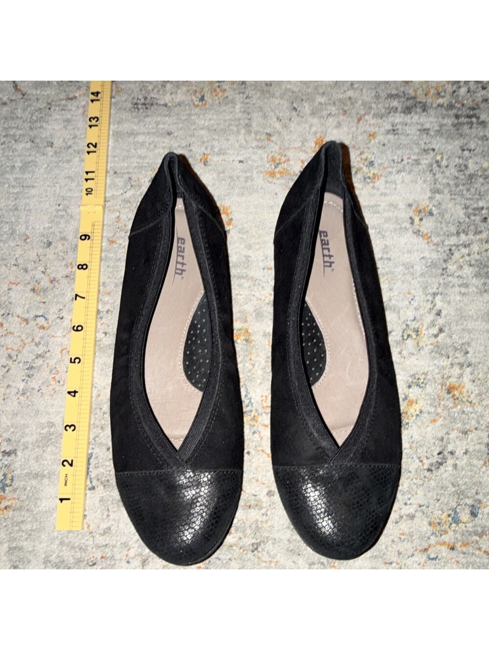Earth Women’s Black Leather Cap Toe Ballet Flats Slip-On Comfort US 8.5 EU 39